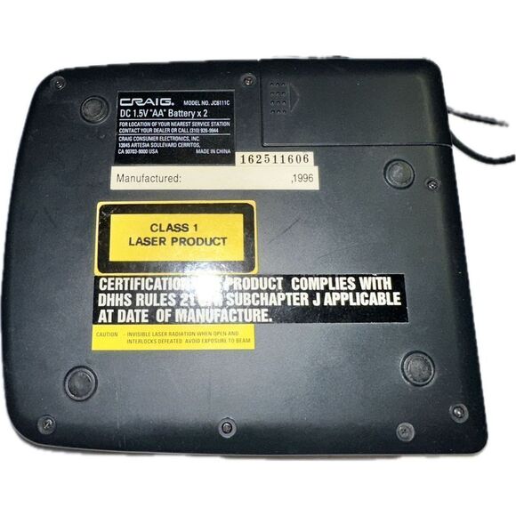 Craig JC6111C Portable CD Player Super Bass System 1996 Vintage  - Black - Picture 3 of 4